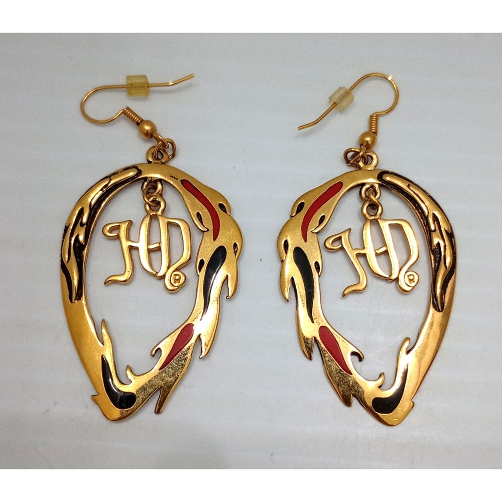 HD Flame‎ Motorcycle Gold Tone Statement pierced earrings